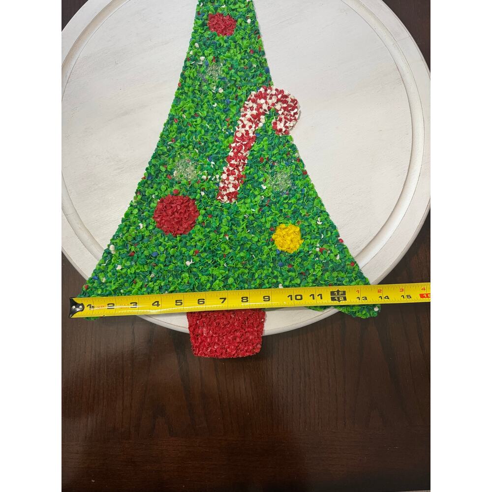 Vtg Christmas Tree with Candy Cane Melted Plastic Popcorn Wall Decor ~ 24" Tall - Picture 3 of 4